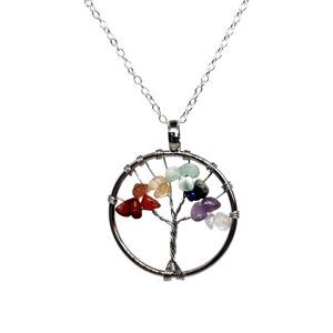 New Indio Jewelry Gemstone 7 Chakra Silver Tree of Life Necklace #7034
